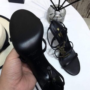 YSL Cassandra Sandals Leather With Monogram Black 30126 - luxibagsmall