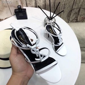 YSL Cassandra Sandals Leather With Monogram White 30127 - luxibagsmall