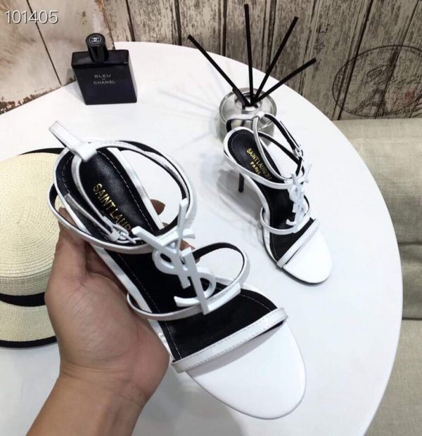 YSL Cassandra Sandals Leather With Monogram White 30127 - luxibagsmall