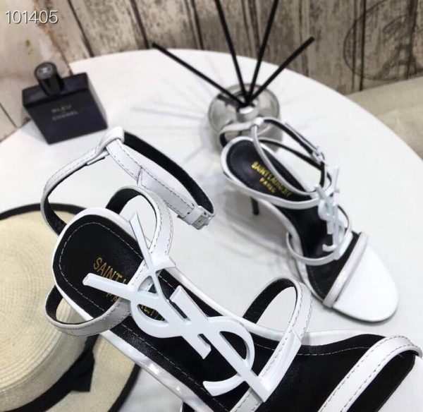 YSL Cassandra Sandals Leather With Monogram White 30127 - luxibagsmall