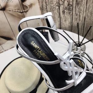 YSL Cassandra Sandals Leather With Monogram White 30127 - luxibagsmall