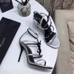 YSL Cassandra Sandals Leather With Monogram Silver 30128 - luxibagsmall