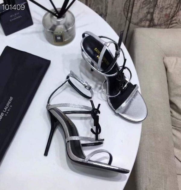 YSL Cassandra Sandals Leather With Monogram Silver 30128 - luxibagsmall