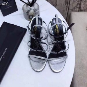 YSL Cassandra Sandals Leather With Monogram Silver 30128 - luxibagsmall