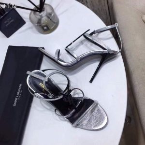 YSL Cassandra Sandals Leather With Monogram Silver 30128 - luxibagsmall