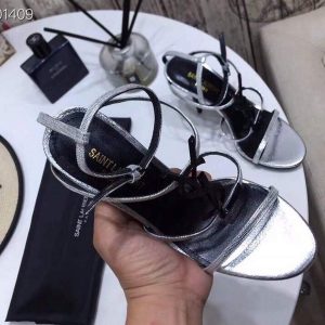 YSL Cassandra Sandals Leather With Monogram Silver 30128 - luxibagsmall