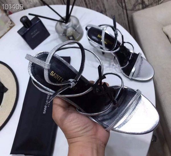 YSL Cassandra Sandals Leather With Monogram Silver 30128 - luxibagsmall