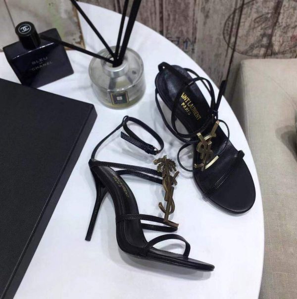 YSL Cassandra Sandals Leather With Monogram Black 30129 - luxibagsmall