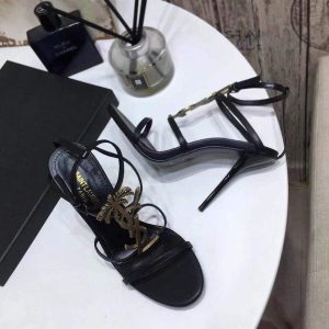 YSL Cassandra Sandals Leather With Monogram Black 30129 - luxibagsmall