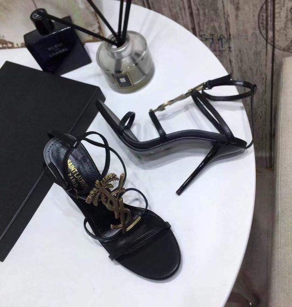 YSL Cassandra Sandals Leather With Monogram Black 30129 - luxibagsmall