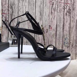 YSL Cassandra Sandals Leather With Monogram Black 30129 - luxibagsmall