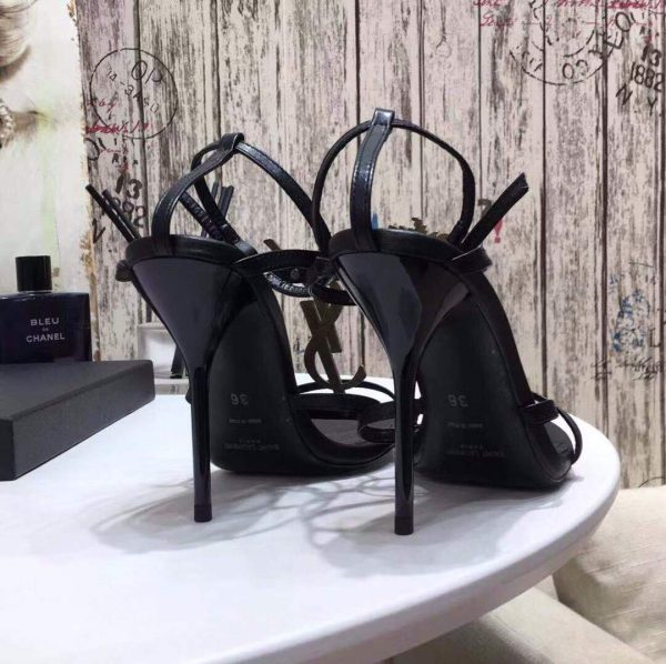 YSL Cassandra Sandals Leather With Monogram Black 30129 - luxibagsmall