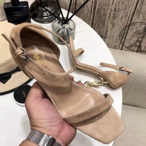 YSL Cassandra Sandals Leather With Monogram Apricot 30133 - luxibagsmall