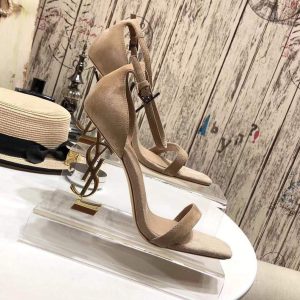 YSL Cassandra Sandals Leather With Monogram Apricot 30133 - luxibagsmall