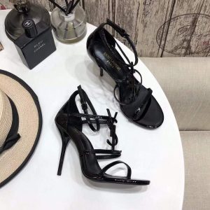 YSL Cassandra Sandals In Patent Leather With Monogram Black 30122 - luxibagsmall