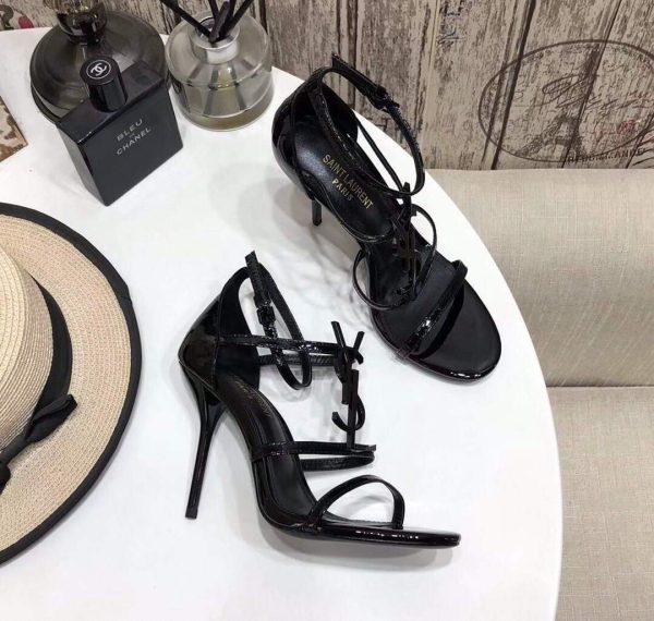 YSL Cassandra Sandals In Patent Leather With Monogram Black 30122 - luxibagsmall