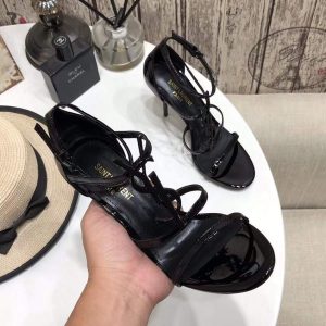 YSL Cassandra Sandals In Patent Leather With Monogram Black 30122 - luxibagsmall