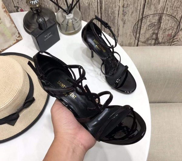 YSL Cassandra Sandals In Patent Leather With Monogram Black 30122 - luxibagsmall