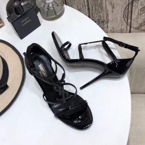 YSL Cassandra Sandals In Patent Leather With Monogram Black 30122 - luxibagsmall