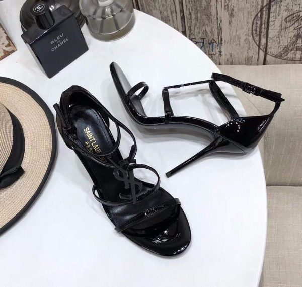 YSL Cassandra Sandals In Patent Leather With Monogram Black 30122 - luxibagsmall