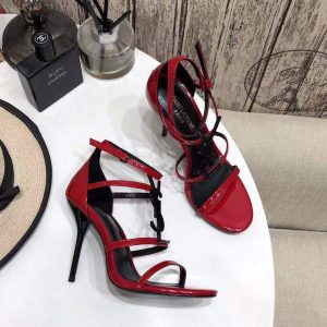 YSL Cassandra Sandals In Patent Leather With Monogram Red 30124 - luxibagsmall