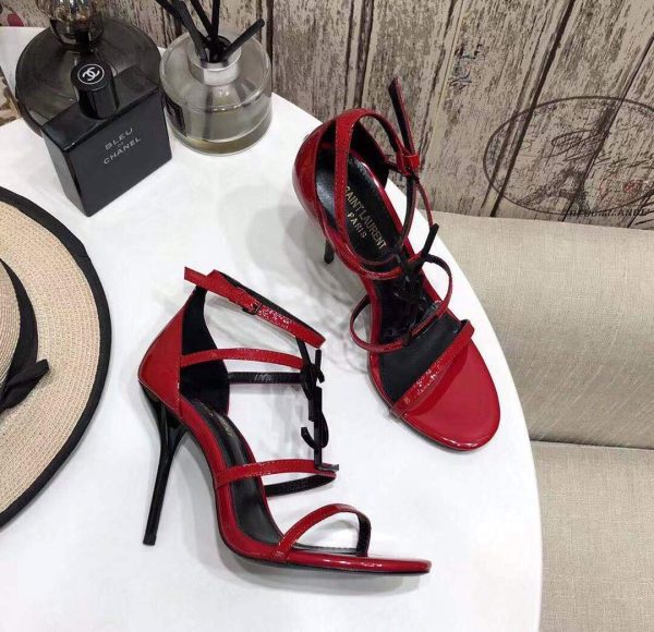 YSL Cassandra Sandals In Patent Leather With Monogram Red 30124 - luxibagsmall