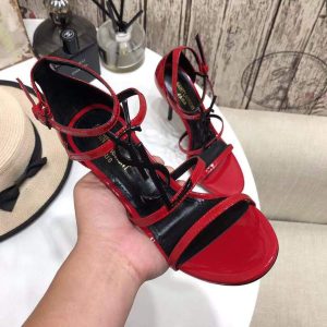 YSL Cassandra Sandals In Patent Leather With Monogram Red 30124 - luxibagsmall