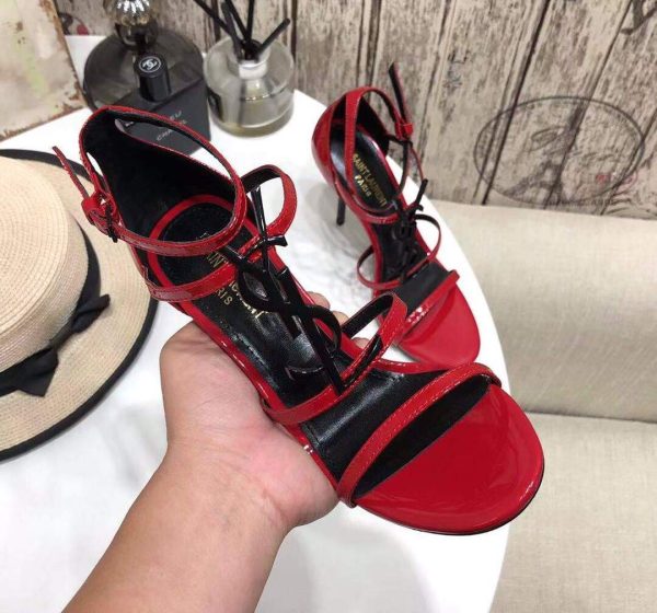 YSL Cassandra Sandals In Patent Leather With Monogram Red 30124 - luxibagsmall