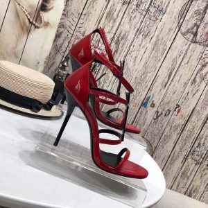 YSL Cassandra Sandals In Patent Leather With Monogram Red 30124 - luxibagsmall