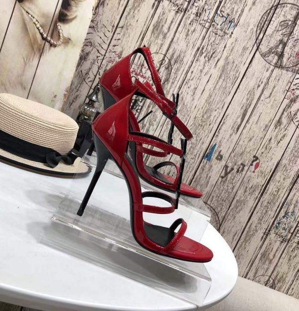 YSL Cassandra Sandals In Patent Leather With Monogram Red 30124 - luxibagsmall