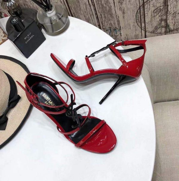 YSL Cassandra Sandals In Patent Leather With Monogram Red 30124 - luxibagsmall