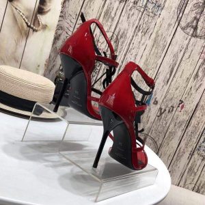 YSL Cassandra Sandals In Patent Leather With Monogram Red 30124 - luxibagsmall