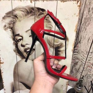 YSL Cassandra Sandals In Patent Leather With Monogram Red 30124 - luxibagsmall