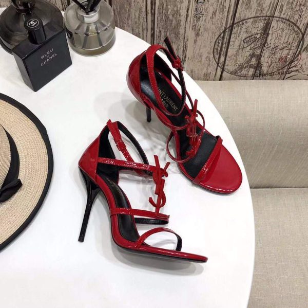 YSL Cassandra Sandals In Patent Leather With Monogram Red 30123 - luxibagsmall