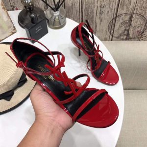 YSL Cassandra Sandals In Patent Leather With Monogram Red 30123 - luxibagsmall