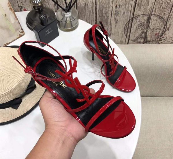 YSL Cassandra Sandals In Patent Leather With Monogram Red 30123 - luxibagsmall