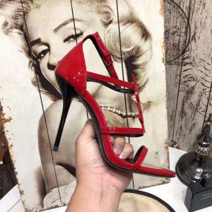 YSL Cassandra Sandals In Patent Leather With Monogram Red 30123 - luxibagsmall