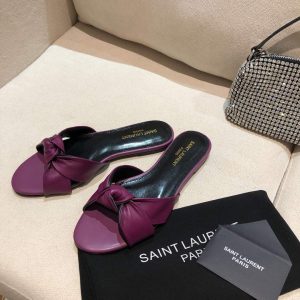 Yves Saint Laurent Bianca Flat Mules In Smooth Leather Purple 30151 - luxibagsmall