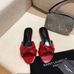 Yves Saint Laurent Bianca Flat Mules In Smooth Leather Red 30153 - luxibagsmall