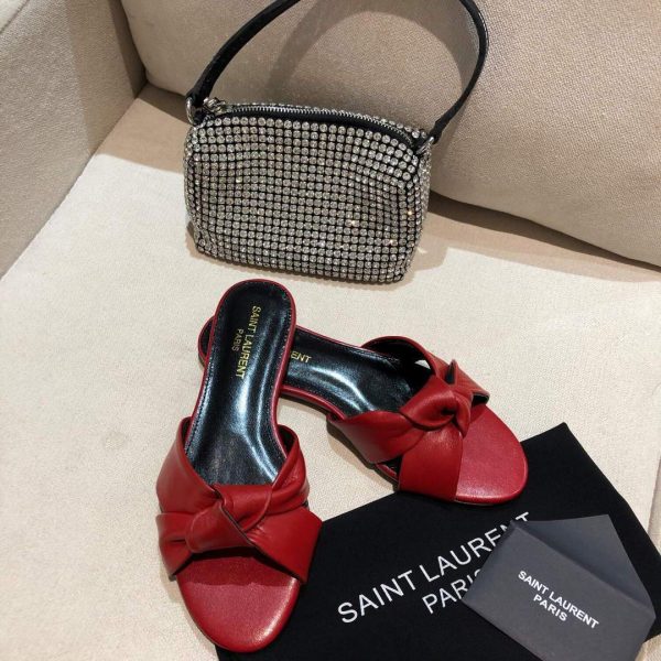 Yves Saint Laurent Bianca Flat Mules In Smooth Leather Red 30153 - luxibagsmall