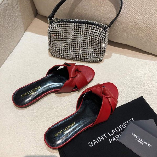 Yves Saint Laurent Bianca Flat Mules In Smooth Leather Red 30153 - luxibagsmall