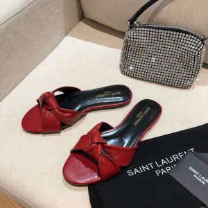 Yves Saint Laurent Bianca Flat Mules In Smooth Leather Red 30153 - luxibagsmall
