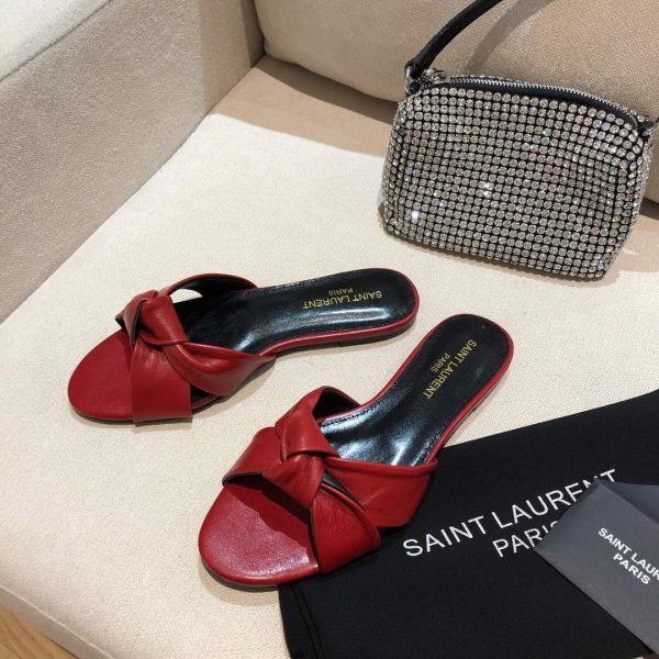 Yves Saint Laurent Bianca Flat Mules In Smooth Leather Red 30153 - luxibagsmall