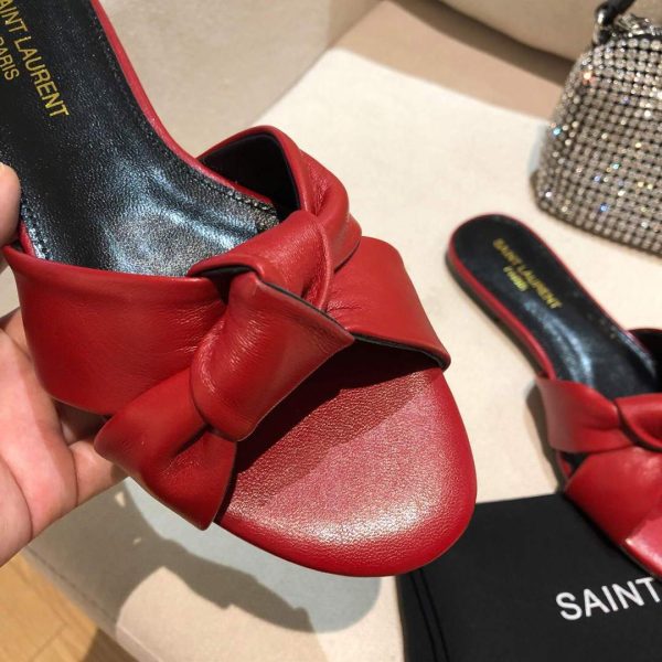 Yves Saint Laurent Bianca Flat Mules In Smooth Leather Red 30153 - luxibagsmall