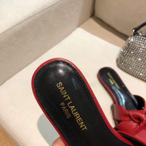 Yves Saint Laurent Bianca Flat Mules In Smooth Leather Red 30153 - luxibagsmall
