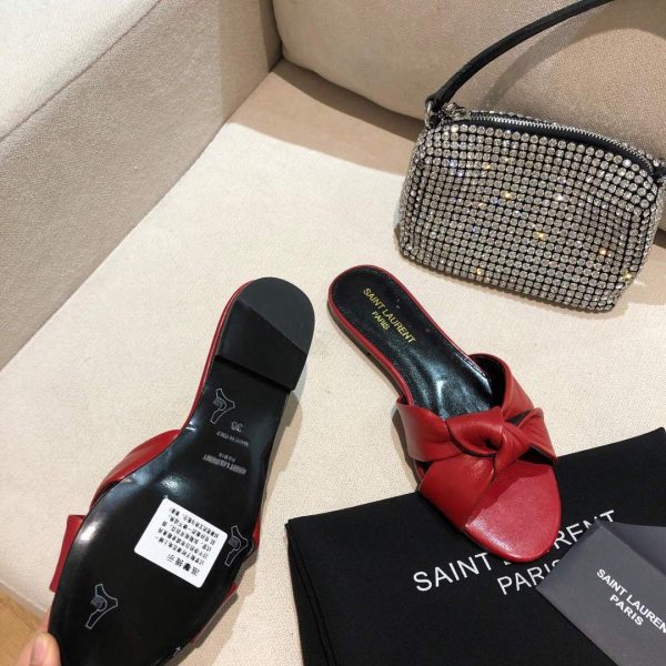 Yves Saint Laurent Bianca Flat Mules In Smooth Leather Red 30153 - luxibagsmall