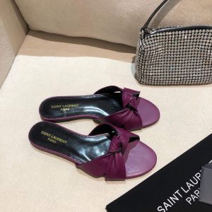 Yves Saint Laurent Bianca Flat Mules In Smooth Leather Purple 30151 - luxibagsmall