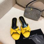 Yves Saint Laurent Bianca Flat Mules In Smooth Leather Lemon yellow 30154 - luxibagsmall