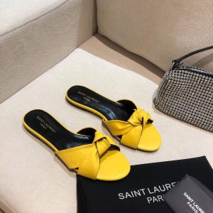 Yves Saint Laurent Bianca Flat Mules In Smooth Leather Lemon yellow 30154 - luxibagsmall