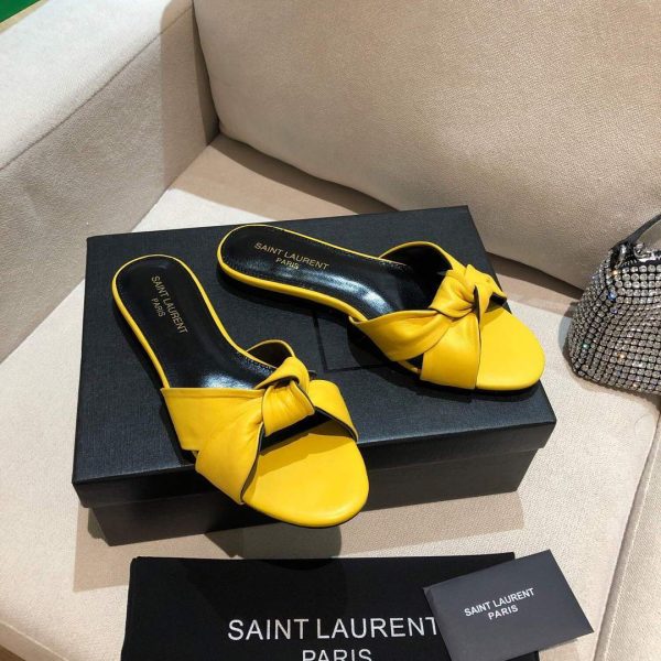 Yves Saint Laurent Bianca Flat Mules In Smooth Leather Lemon yellow 30154 - luxibagsmall